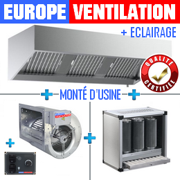 hotte professionnelle avec caisson charbons actifs pour restaurant