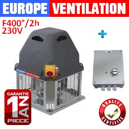 Tourelle d'extraction restaurant 315 - monophasé 230v - 2400 m3h - 250w - F400°2h pour hotte professionnelle avec variateur