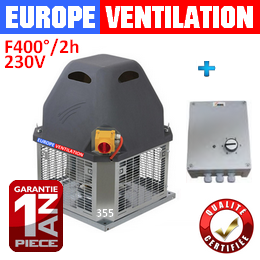 Tourelle d'extraction restaurant 355 - monophasé 230v - 3500 m3h - 370w - F400°2h pour hotte professionnelle avec variateur